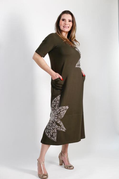 Vestido Verde Musco com bordado Adriana